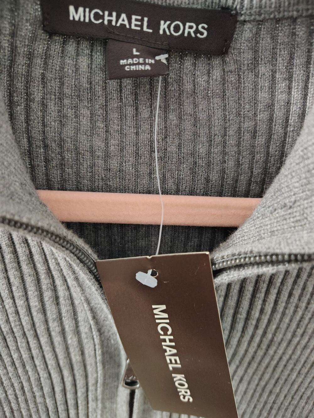 NEW Michael Kors Quarter-Zip Mens XL Gray Pullover Sweater Logo Long Sleeve